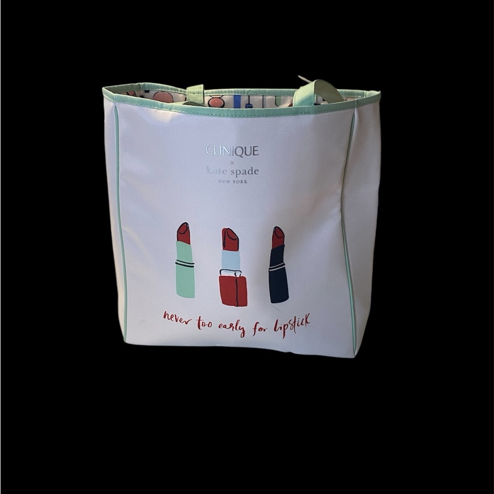 Clinique x Kate Spade White Tote Bag with Lipstick Design
